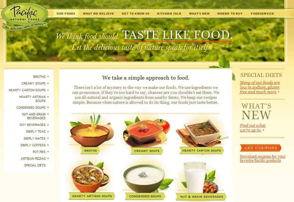 Pacific Natural Foods Snap Shot of Website