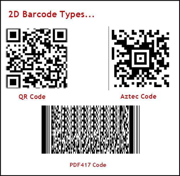 QR Code, Aztec Code, PDF417 Code