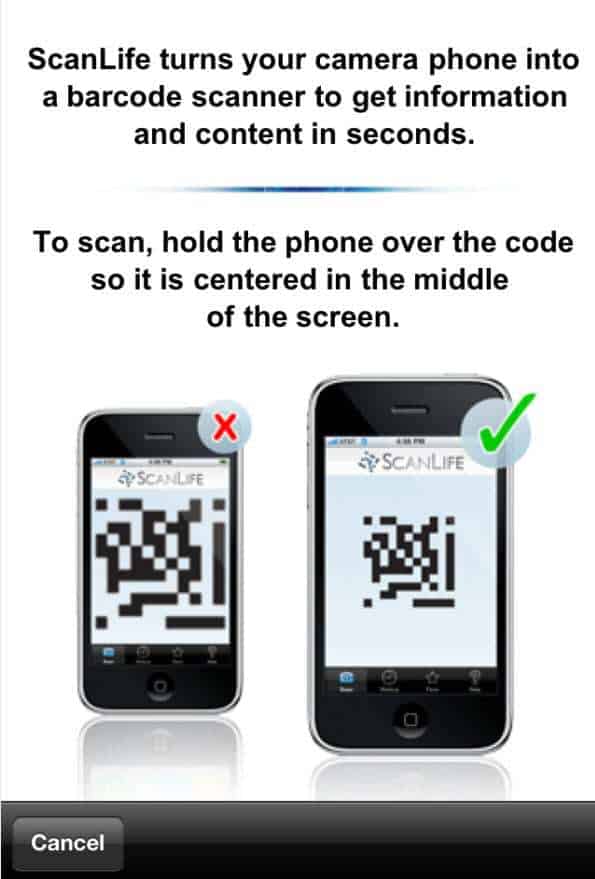 ScanLife Application Help Screen - A Free Scanner App