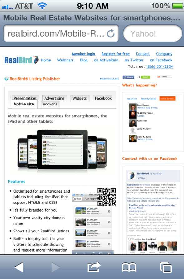 Snap Shot of Realbird's Mobile Website