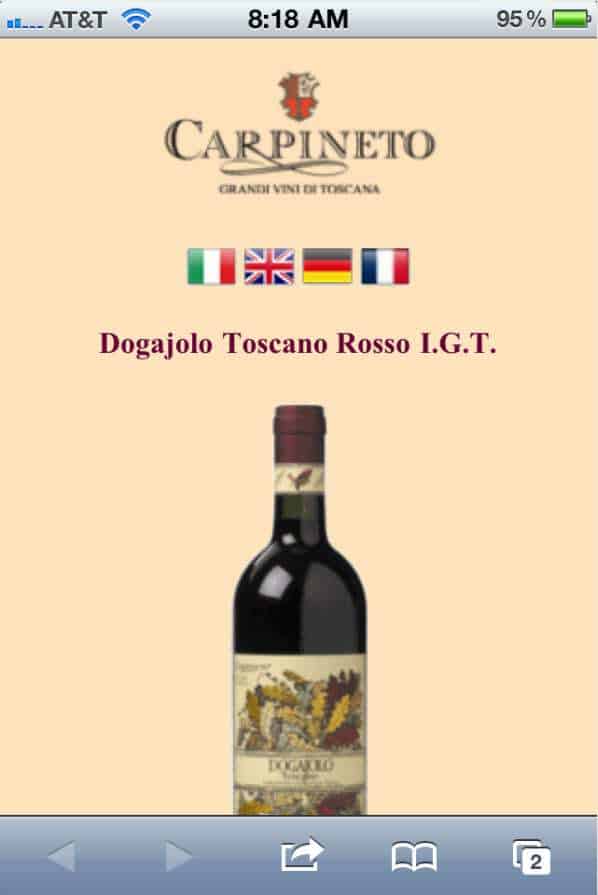 Wine QR Code Linked to Carpineto's Mobile Site