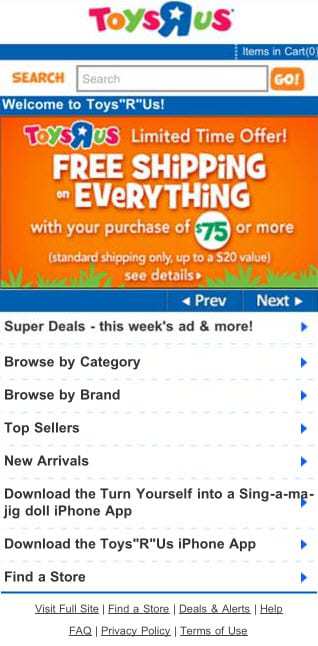 Mobile Website for Toys R Us