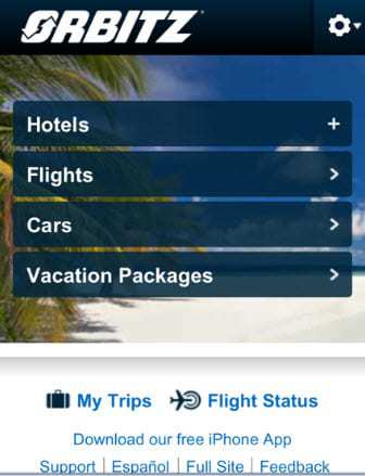 Orbitz mobile website