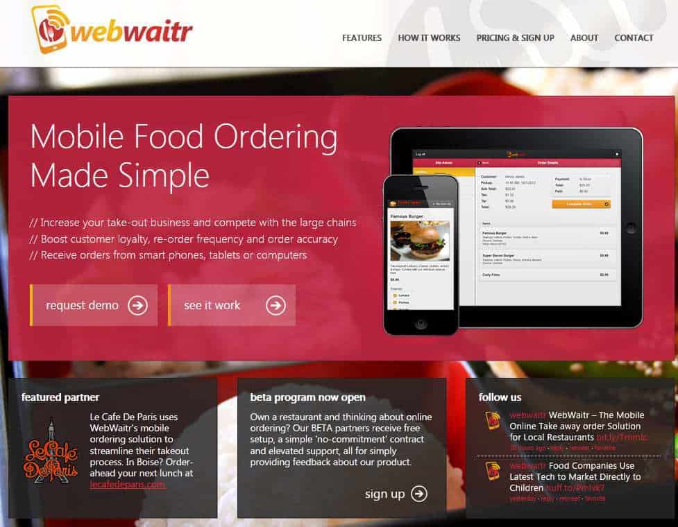Webwaitr Website using mcommerce for restaurant business