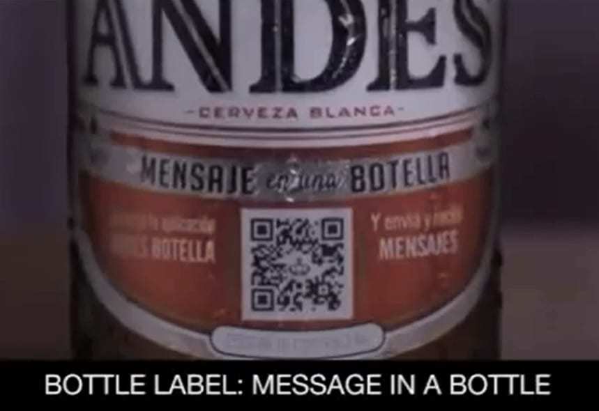 Andes beer qr codes message in a bottle