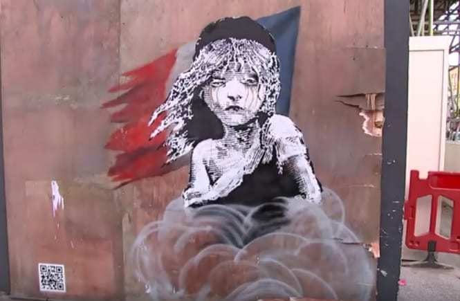 banksy mural calais refugee camp tea gas qr codes