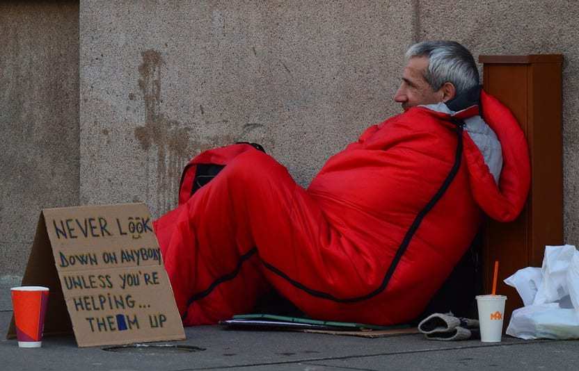 Greater Change QR Codes - Homeless man on street