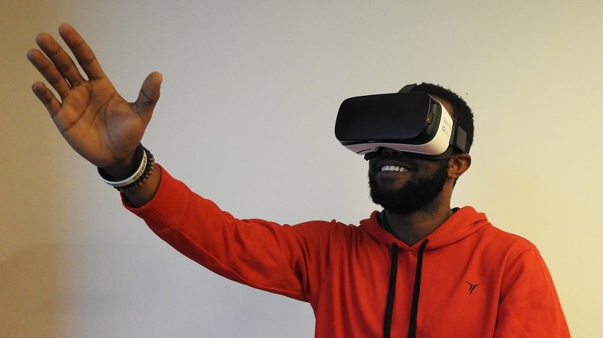 Mobile virtual reality - man using Gear VR