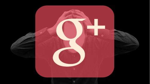 Man holding head in frustration with Google+ symbol
