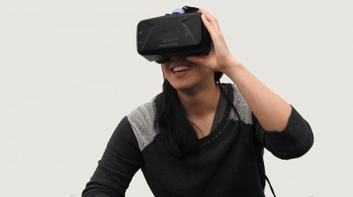 Virtual reality headsets - person wearing oculus VR headset