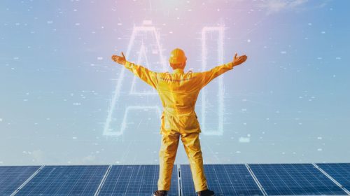 Artificial intelligence - AI - person standing on solar panels