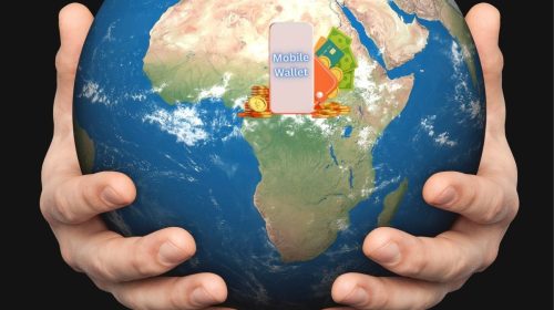 Mobile wallet - Person holding globe showing Africa continent