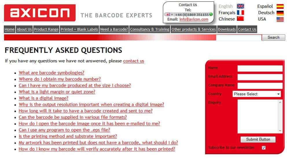 Axicon, The Barcode Experts FAQ's Page