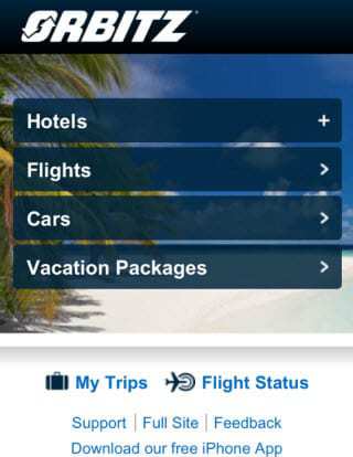 Orbitz mobile site opitmized