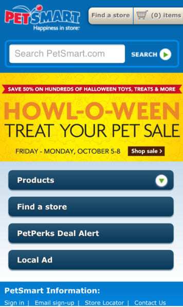 Mcommerce Petsmart mobile website