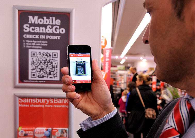 m-commerce app Sainsbury QR code mobile check out