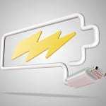 Smartphone battery life Computer cable and plug makes battery logo with lightening bolt battery pack