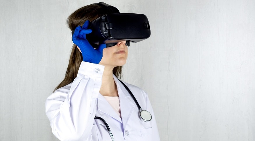 Virtual reality for pain - doctor wearing VR headset