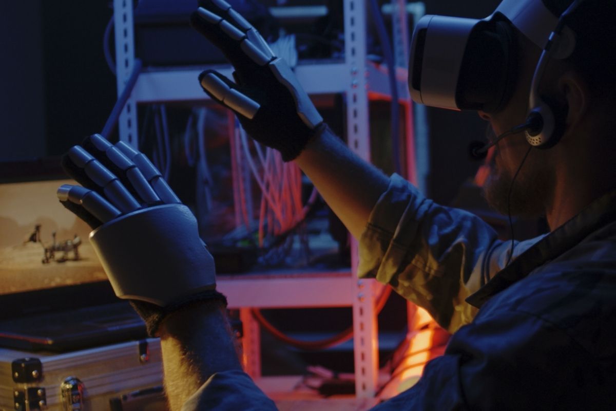 VR glove - Person using virtual reality gear