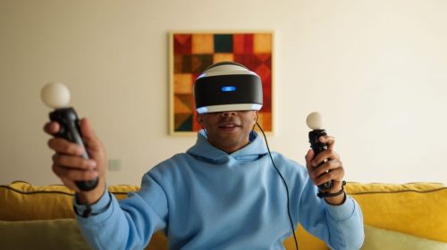 Virtual Reality Technology - Person playing game with VR