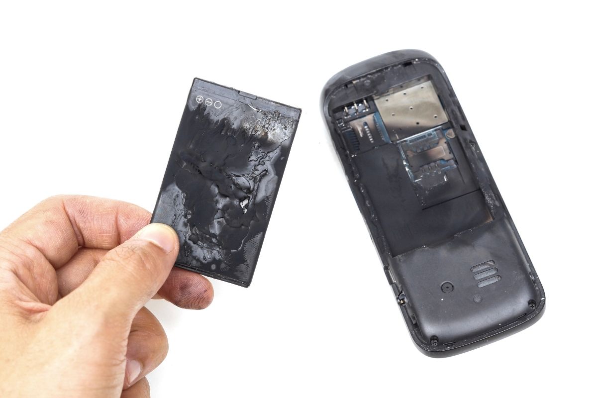 Old Gadgets - burned battery - phone