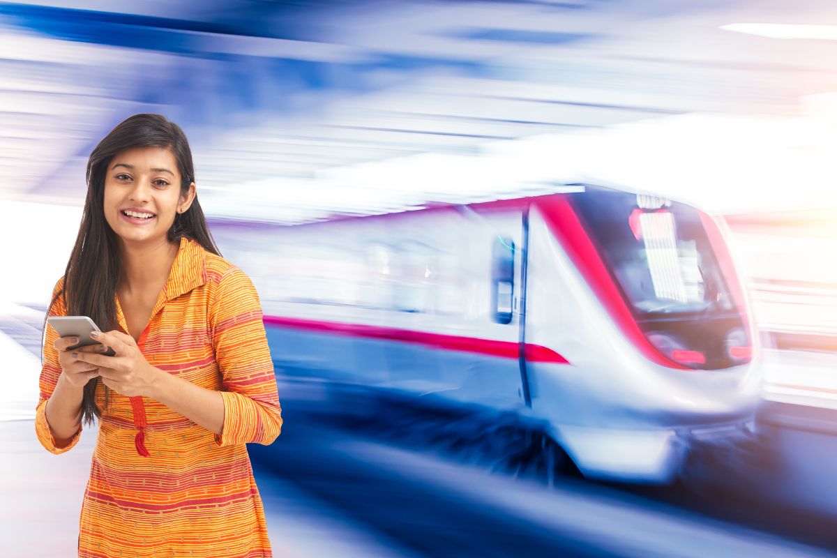 QR code tickets - Person on phone in front of train