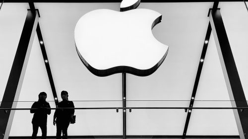 VR headset - Apple Sign on building