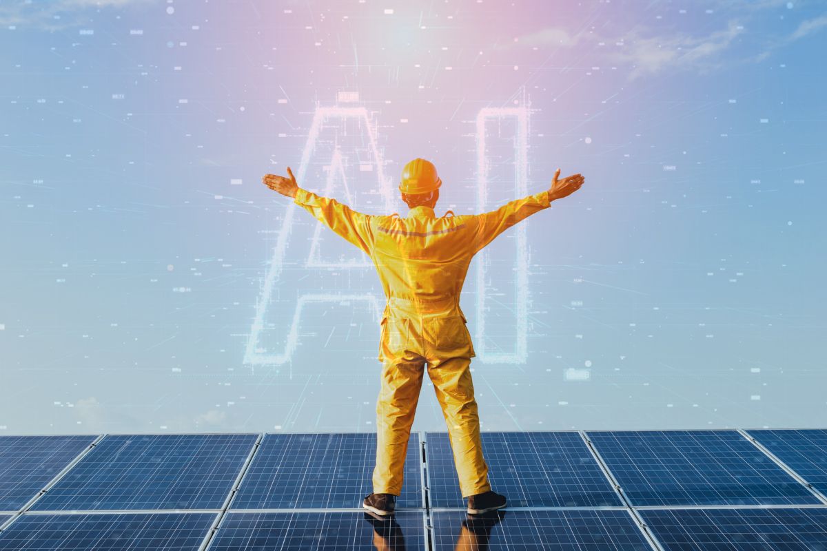 Artificial intelligence - AI - person standing on solar panels