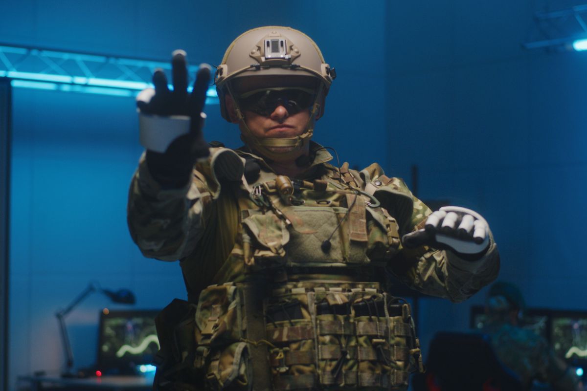 mixed reality - Military person wearing VR headset