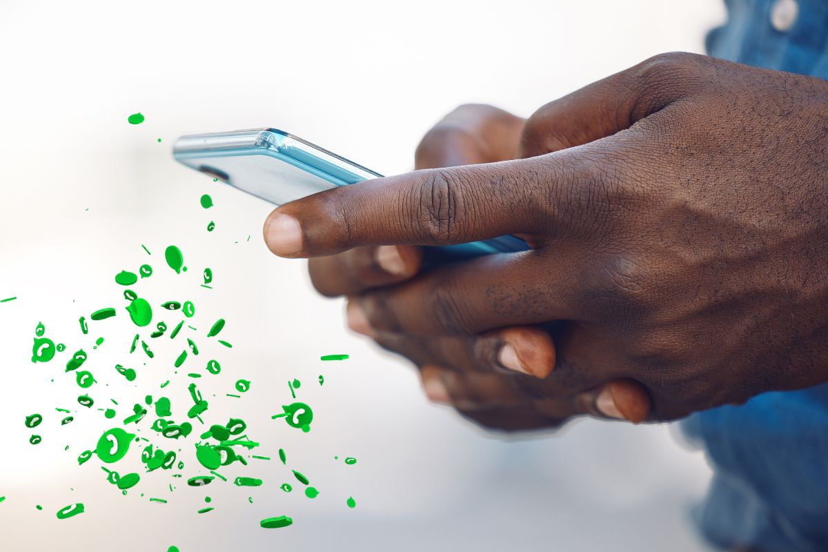 Mobile app - Person using phone - mini WhatsApp logos